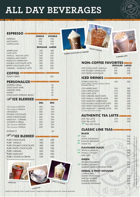 the coffee bean & tea leaf closure|Menu Overview .